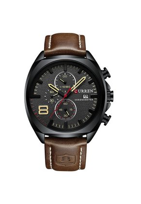 Reloj Hombre Curren Original 8324 Cronógrafo Café Tablero Negro