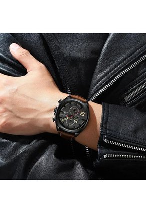 Reloj Hombre Curren Original 8324 Cronógrafo Café Tablero Negro