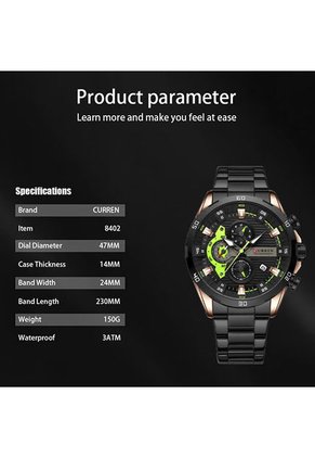 Reloj Curren 8402 Cronógrafo Tablero Gota Verde - Negro