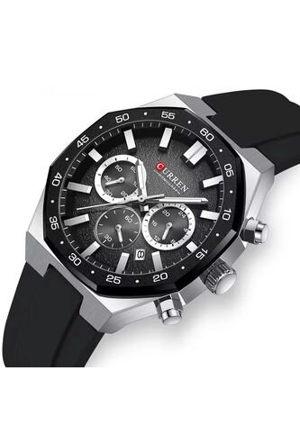 Reloj Curren 8489 Cronógrafo Marco Plateado - Negro Curren