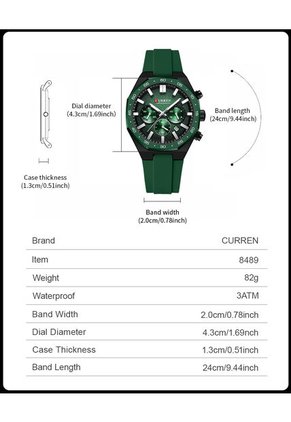 Reloj Curren 8489 Cronógrafo Tablero  Verde - Verde