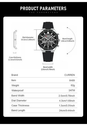 Reloj Curren 8489 Cronógrafo Marco Plateado - Negro