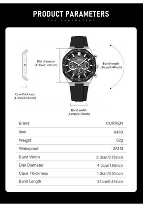 Reloj Curren 8489 Cronógrafo Marco Plateado - Negro