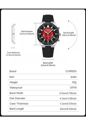 Reloj Curren 8489 Cronógrafo Tablero Rojo - Negro