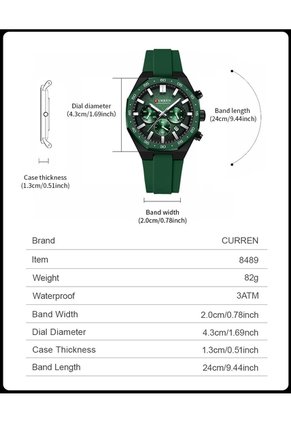 Reloj Curren 8489 Cronógrafo Tablero Verde - Verde