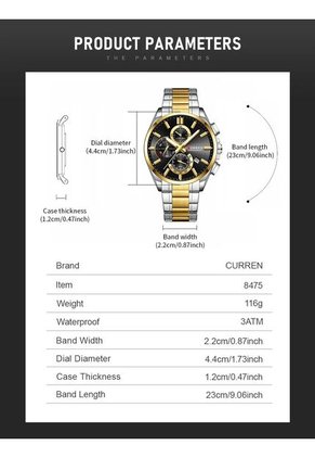 Reloj Curren 8475 Cronógrafo Fondo Negro - Bicolor