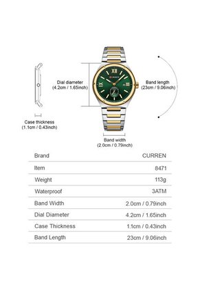 Reloj Curren 8471 Clasico Tablero Verde - Bicolor