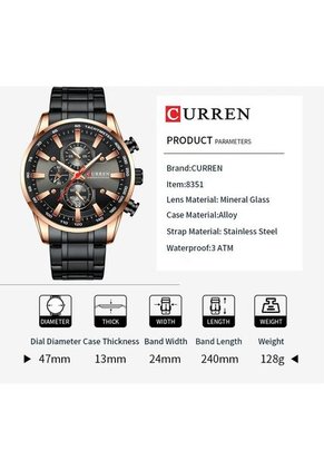 Reloj Curren 8351 Cronógrafo Todo Funcional Acero - Negro