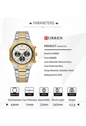 Reloj Curren 8440 Cronógrafo Fondo Blanco - Bicolor 