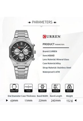 Reloj Curren 8440 Cronógrafo Fondo Negro - Plata