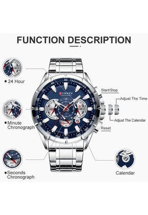Reloj Curren 8363 Cronógrafo Tablero Azul- Plata
