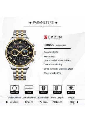 Reloj Curren 8427 Cronógrafo Tablero Negro - Bicolor