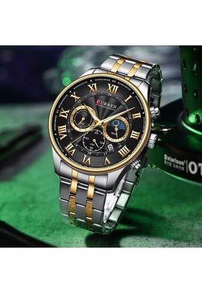 Reloj Curren 8427 Cronógrafo Tablero Negro - Bicolor