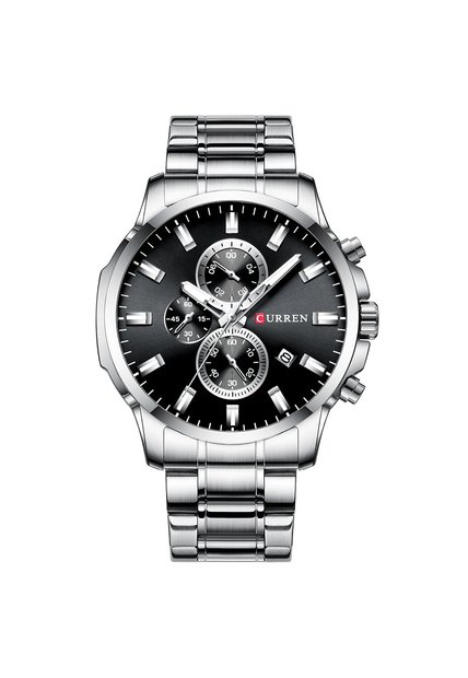 Reloj Curren 8348 Cronógrafo Tablero Negro - Plata