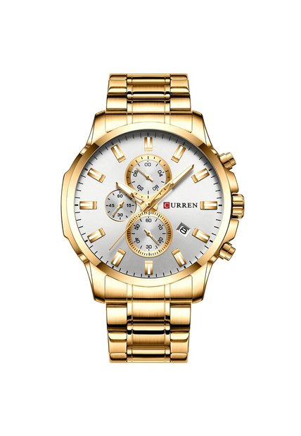 Reloj Curren 8348 Cronógrafo Tablero Blanco - Dorado