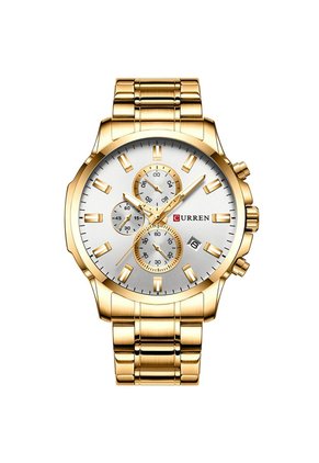 Reloj Curren 8348 Cronógrafo Tablero Blanco - Dorado