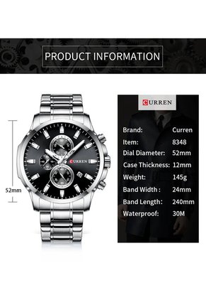 Reloj Curren 8348 Cronógrafo Tablero Negro - Plata