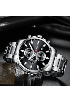 Reloj Curren 8348 Cronógrafo Tablero Negro - Plata