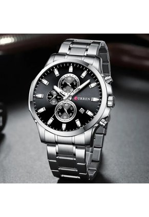 Reloj Curren 8348 Cronógrafo Tablero Negro - Plata