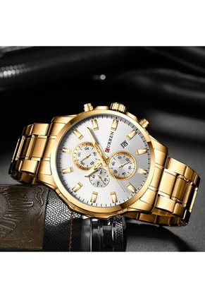 Reloj Curren 8348 Cronógrafo Tablero Blanco - Dorado