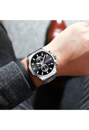 Reloj Curren 8348 Cronógrafo Tablero Negro - Plata