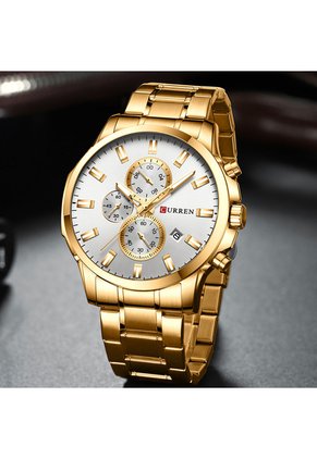 Reloj Curren 8348 Cronógrafo Tablero Blanco - Dorado