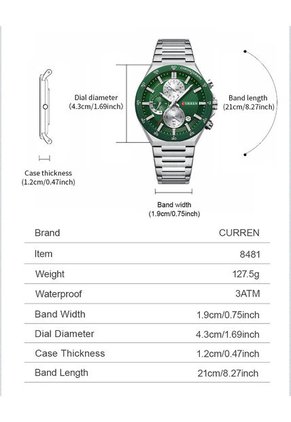 Reloj Curren 8481 Cronógrafo Tablero Verde - Plata