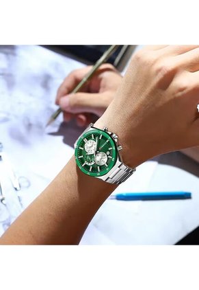 Reloj Curren 8481 Cronógrafo Tablero Verde - Plata