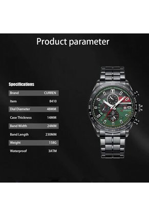 Reloj Curren 8410 Cronógrafo Tablero Verde - Negro