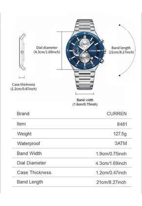 Reloj Curren 8481 Cronógrafo Tablero Azul - Plata