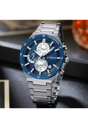 Reloj Curren 8481 Cronógrafo Tablero Azul - Plata