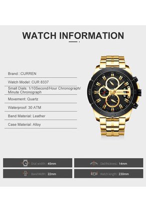 Reloj Curren 8337 Cronógrafo Tablero Negro - Dorado