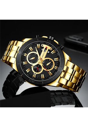 Reloj Curren 8337 Cronógrafo Tablero Negro - Dorado