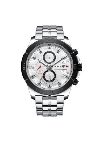 Reloj Curren 8337 Cronógrafo Tablero Blanco - Plata Curren