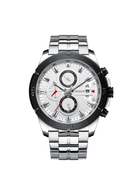 Reloj Curren 8337 Cronógrafo Tablero Blanco - Plata