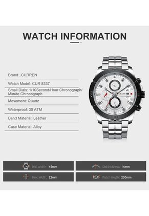 Reloj Curren 8337 Cronógrafo Tablero Blanco - Plata