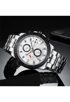 Reloj Curren 8337 Cronógrafo Tablero Blanco - Plata