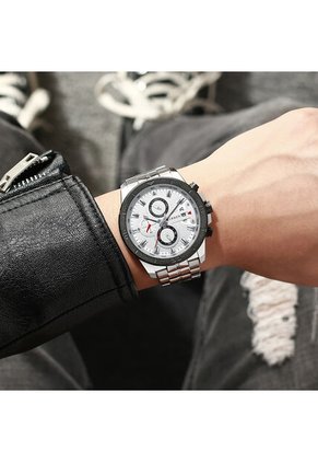 Reloj Curren 8337 Cronógrafo Tablero Blanco - Plata