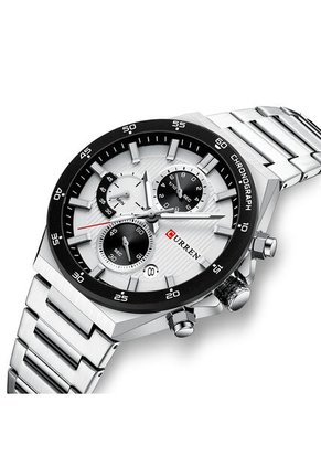 Reloj Curren 8481 Cronógrafo Tablero Blanco - Plata