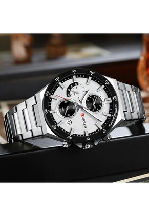 Reloj Curren 8481 Cronógrafo Tablero Blanco - Plata