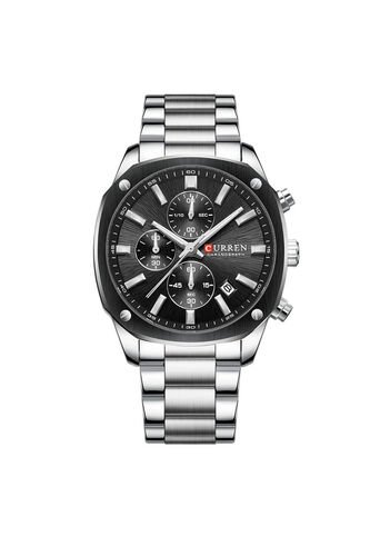 Reloj Curren 8490 Cronógrafo Tablero Negro - Plata Curren