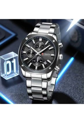 Reloj Curren 8490 Cronógrafo Tablero Negro - Plata
