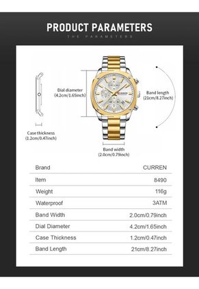 Reloj Curren 8490 Cronógrafo Tablero Blanco - Bicolor