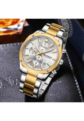 Reloj Curren 8490 Cronógrafo Tablero Blanco - Bicolor