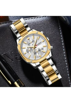 Reloj Curren 8490 Cronógrafo Tablero Blanco - Bicolor