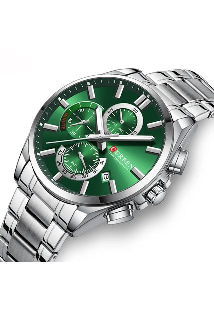 Reloj Curren 8475 Cronógrafo Fondo Verde - Plata