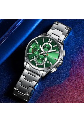 Reloj Curren 8475 Cronógrafo Tablero Verde - Plata