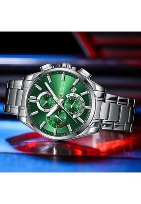 Reloj Curren 8475 Cronógrafo Tablero Verde - Plata