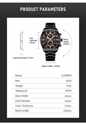Reloj Curren 8445 Cronógrafo Tablero Negro - Negro