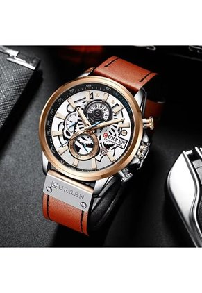 Reloj Curren 8380 Cronógrafo Tablero Blanco - Marrón
